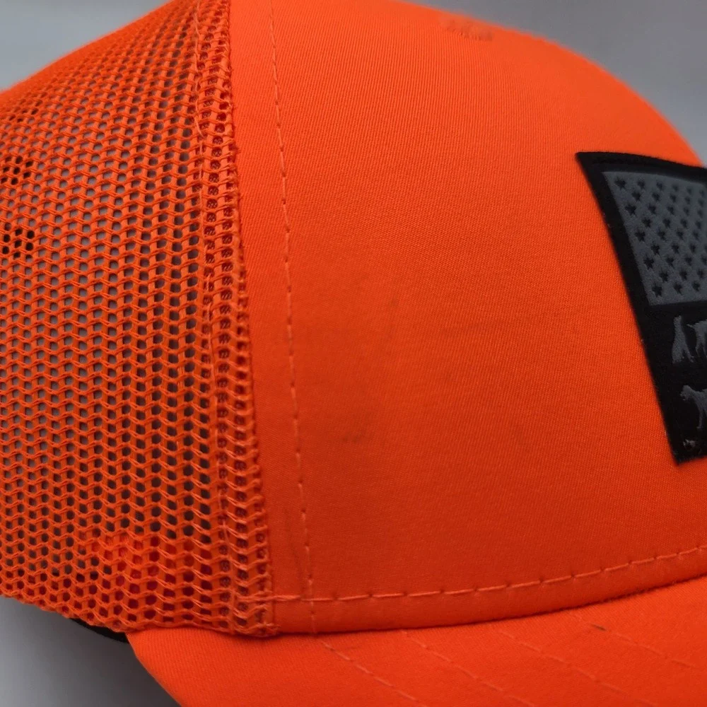 Youth Columbia Hat Snapback Trucker Mesh Blaze Orange Black PHG Hunting Flag Boy